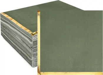 100 опаковки салфетки с шалфейно-зелено, маслинено-зелени коктейлни салфетки с ръб от златно фолио за Еднократна употреба хартиени салфетки за хранене