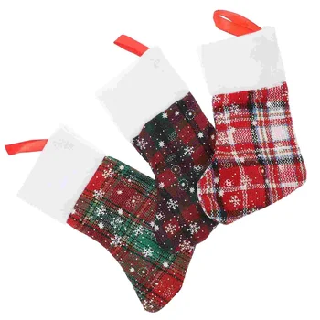 3 бр Мини-коледни чорапи, Чанти за лъжици и вилици Коледни Чорапи, Чанти за съхранение на прибори за хранене