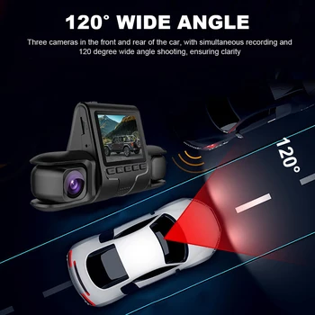 3-Обективен Автомобилен Видеорекордер G-Sensor HD 1080P Автомобилен Видеорекордер Паркинг Монитор Автоматична Камера на Предната и Задната Камера LCD Дисплей за Нощно Виждане