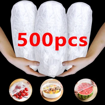 500-10шт за Еднократна употреба храни пластмасов филм, Разтеглив Хранителни капачки за плодови мисок, чанта за съхранение на кухненски филм, запазване на свежестта на продуктите си.