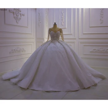 AM1420 Ново дизайнерско бална рокля с дантелен аппликацией и дълъг ръкав на сватбена рокля