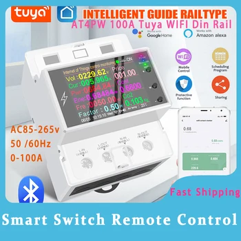 At4pw 100a Wifi Брояч на енергия Din-рейк Smart Switch Дистанционно Управление Ac 110v 220v 100A Измерване на Коефициента на мощност Wifi Bluetooth Smart Swit
