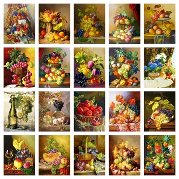 AZQSD Картина на номера, Плодов Цвете, Кухня, живопис с маслени бои върху платно 60x75 см, Дигитална рамка, Начало декор, Акрилни фигура, Цветен