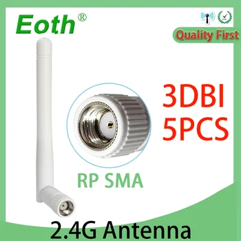 EOTH 5ШТ Антена 2,4 Ghz wifi 3dbi RP-SMA штекерный Конектор 2,4 G antena ИН PBX wi fi бяла антена за Безжичен Wi-Fi рутер
