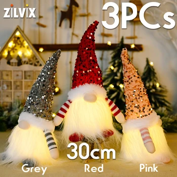 ZilVix 1 ~ 3шт Коледен Гном Кукла Елф 30 см Led Светлина Коледна Украса Украса за Дома 2024 Коледен Подарък за Децата