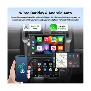Автомобилна стерео Carplay Android Auto в един Din, 7-инчов радио сензорен екран, огледалото връзка / Bluetooth/FM радио/Резервна камера + микрофон