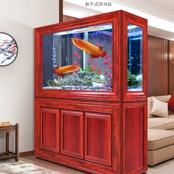 Аквариум Golden Dragon Fish Tank Аквариум Голям Екран За Хола Текстура Махагон В Долния Филтър 2 М Домакински Адаптивни