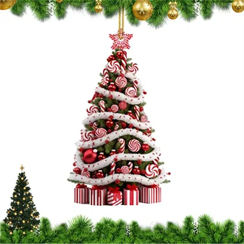 Бижута във формата на дърво, Коледни смешни двупосочен 2D декор, сладък висулка с каишка за врати, дървета, стени, клони, превозни средства