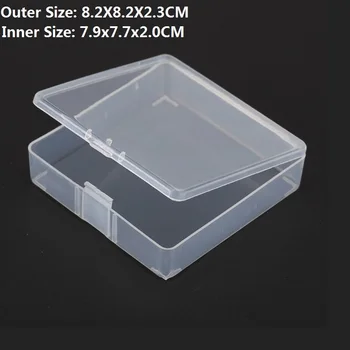 (В наличност) 1 бр. Прозрачна Квадратна кутия Прозрачна пластмасова кутия Малък Електронен Оценка кутия за съхранение на инструменти, Скоростна 8.2x8.2x2.3 см