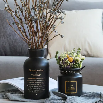 Ваза от скандинавския черно стъкло, хидропоника, начало декор за букет изкуствени цветя с ваза, украса на сватбената маса