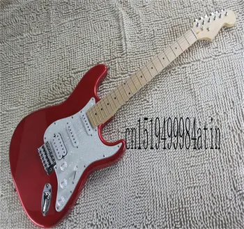 висококачествена хастар от палисандрово дърво, червен корпус, 6-струнен електрическа китара strat White pearl guard
