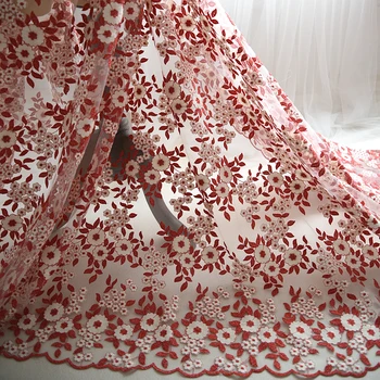 Висококачествени Цветни Дантелен плат с бродирани мрежа цветя, Сватбен Тюл, Лейси плат, Аксесоари за бродерия, Широчина 130 см 1 ярд