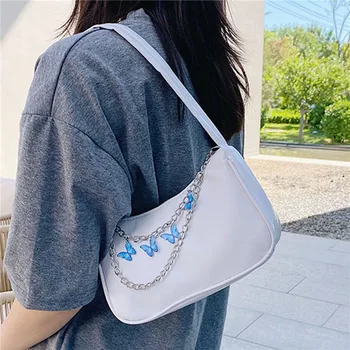 Дамски чанти през рамо с верига-пеперуда, дамски чанти, дамски однотонная малка чанта за пазаруване, модерна чанта-портфейл от изкуствена кожа, новост 2023 година