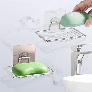 Държач за сапун от неръждаема стомана, без перфорация, стенен държач за сапун ястия за баня, Самозалепващи кухненска поставка за съхранение на гъби