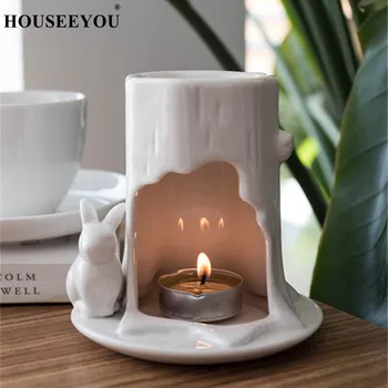 Класически Американски Бели Керамични Свещници с ароматни свещи, лампа с етерично масло, Чай Свещник, украса за маслена горелка за йога