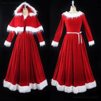 Коледна рокля на Дядо Коледа костюм г-жа Коледа, рокля с нос-нос, коледни средновековна бархатное рокля по поръчка, плюс размер за поръчка