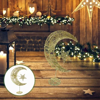 Коледно Дърво Topper Блестяща Звезда Луната Украса на Коледната Елха Декоративна Пентаграм Орнамент за украса (Златен 20cm)