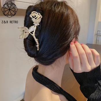 Корейската мода Лято Розата е Цветето на Раци Нокти за коса Женски Фиба за коса във формата на конска опашка Скоби Нокът Модни Аксесоари за момичета в готически стил
