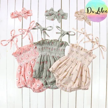 Красива цветна гащеризон за малки момичета, летни зреещи от органичен памук дрехи с флорални принтом за бебето