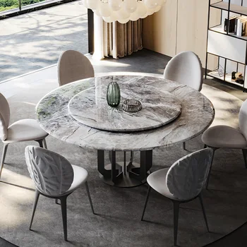 кръгла маса от луксозен камък, маса за хранене и стол, направен от супер-кристалния камък, в комбинация за домашна употреба