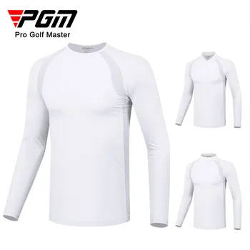 Летни мъжки ризи за голф PGM, солнцезащитная риза с дълъг ръкав, мъжки дишащи дрехи за голф, охлаждащи върхове, копринени ризи с бързото със сух лед