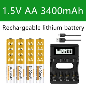 Литиево-йонна батерия AA 1,5 В, 3400 mah, батерия AA за дистанционно управление, мишка, вентилатор, Електрическа играчка с USB-зарядно устройство