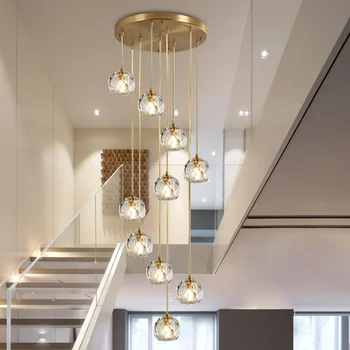 Луксозни висящи лампи K9 Crystal ball Nordic с 1-15 глави, окачена лампа за хранене, кухненски стълби, домашно подвесного лампа