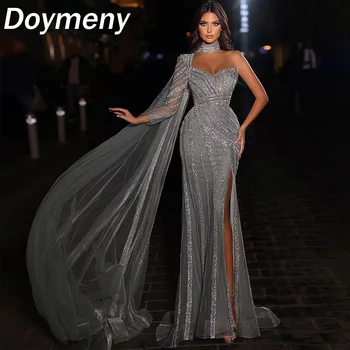 Луксозни рокли за бала Doymeny, Наметало на едно рамо, С цепка, расшитая пайети и мъниста, вечерни рокли, Коктейлни Русалка - ÙØ3Ø§ØªÙŠÙ--