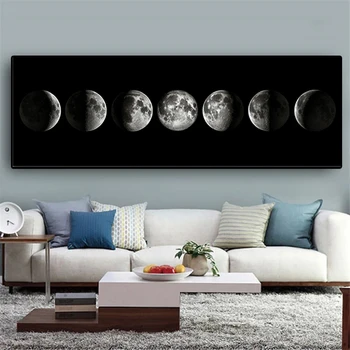 Минималистичная на Луната с фазата на Луната, скандинавски живопис на платно и постери, стенно изкуство, абстрактни картини, модерни за домашен интериор дневна