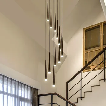 Модерен led окачен лампа, Тристаен апартамент, Вила, Хотел rotati, Подвесная полилей за стълби от черно злато