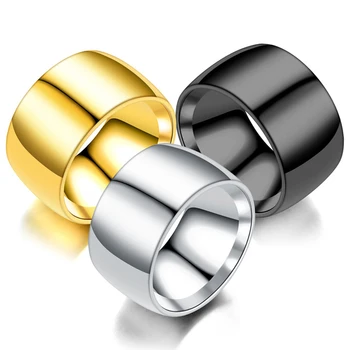 Модерен пръстен от неръждаема стомана 12 мм, мъжки Златен, сребърен цвят, полированное Сферично Байкерское пръстен, хип-хоп Титанов мъжки украси за партита