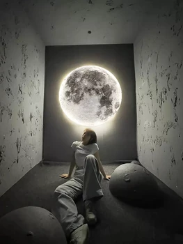 Модерни плафониери Moon Wall Lamp RC Спалня Креативна лампа за декор за хола Вътрешно фоново осветление Блясък Led Night Light