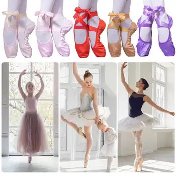 Модни детски балетные обувки за момичета, цветни гимнастически парусиновые балетные танцови обувки, разрезная замшевая подметка с панделка, професионална мека подметка