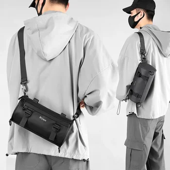 Мъжка спортна чанта за активна почивка, нова стилна чанта с фолио на едно рамо, цилиндрична чанта през рамо, модерен брандираната мъжки нагрудная чанта
