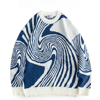 Мъжки Ретро вязаный пуловер Harajuku 2023, Мъжки Корейски модни Пуловери, Мъжки Японска градинска дрехи, Дизайнерски пуловер