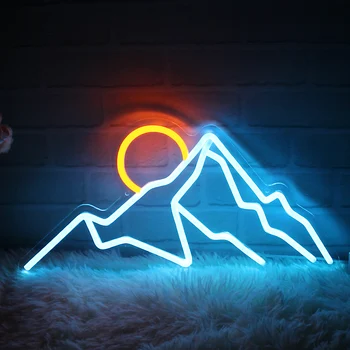 Неонова реклама Mountain захранва от USB за декор на стаята, неонова реклама Sunset с регулируема яркост на led и неоново осветление за бар, ресторант, детска спалня