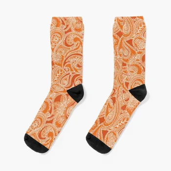 Оранжеви чорапи с пейсли, луксозни коледни чорапи за ръгби, дамски и мъжки чорапи
