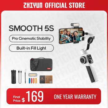Официален 3-Аксиален Преносим Стабилизатор на ZHIYUN за смартфони Smooth 5S Handheld Stabilizer за iPhone 14 Pro Max /HUAWEI/Xiaomi
