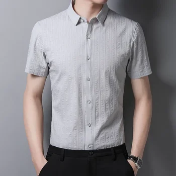 Памучни мъжки летни ризи Ежедневни тънки обикновена ризи за мъже с отложным яка, приталенная риза с къс ръкав