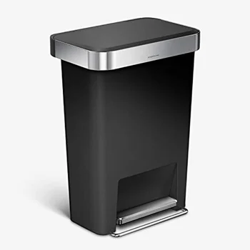Правоъгълно кошче за боклук за кухненските стълби обем 45 литра / 12 литра с меко затварящ се капак, черна пластмаса