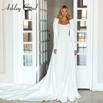 Сватбени рокли на русалка Ашли Carol 2022, подвижни сако с дълъг ръкав, Атласное сватбена рокля без презрамки Vestido De Noiva в катедралата