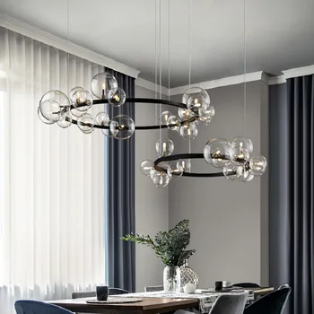 Скандинавските led полилей от прозрачно стъкло с мехурчета, окачен тавана лампа за дома, хол, трапезария, Отделна маса, дизайнерско осветление