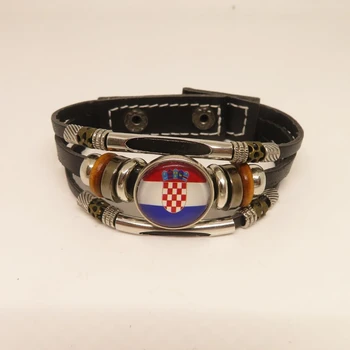Хърватия Гривна Ръчно изработени Чар С Изображение на Знамето на Хърватия, Кожени гривни и бижута на бутоните, подаръци за бижута