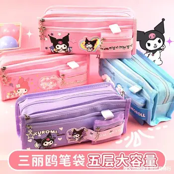 Чанта за моливи Sanrio Аниме Hello Kitty Cinnamoroll с цип, канцелярская кутия за ученици, молив случай, държач за карти, ученически пособия