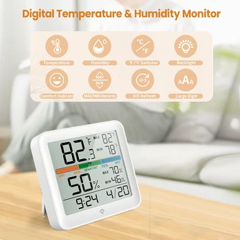 Часовници с изключване на звука за измерване на температура и влажност в стаята, машина за висока точност следи температурата в детската стая, LCD дисплей с подсветка на екрана