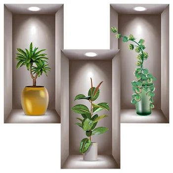 1 Комплект реалистични прозореца растения Бонзай Стикери за стени боядисани стени спални Самозалепващи стикери за стена