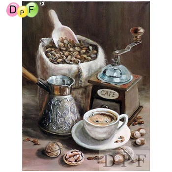 DPF диамантена бродерия make coffee, диамантена живопис, ръкоделие, колекция от диаманти мозайка, пълен с планински кристал, начало декор, направи си сам