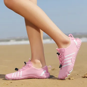 Дамски обувки за разходка по реката, бързосъхнеща нескользящая еластична, мека обувки, дамски Нова плажната водна обувки с модел, маратонки