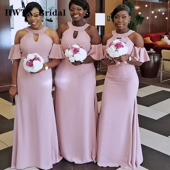 Светло розови рокли на шаферките в стил русалка за черната момичета с открити рамене с дължина до пода, сватбената рокля на шаферка, големи размери